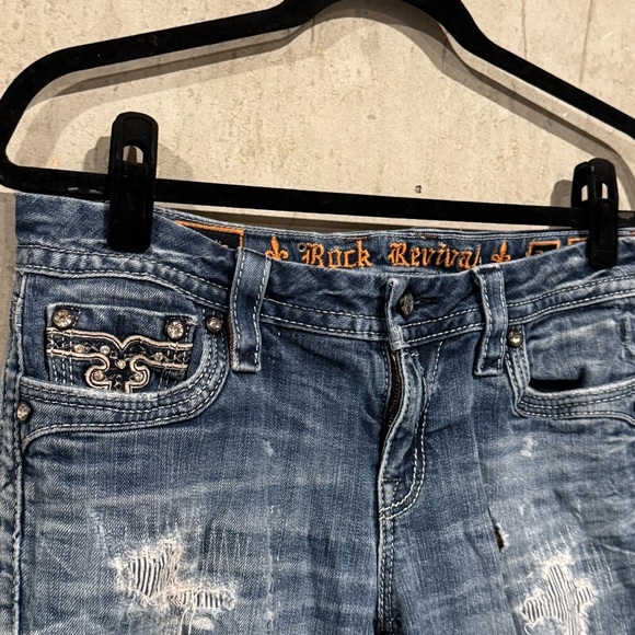 Rock Revival Women’s 28 Blue Adaliz Easy Straight Denim Jeans Embellished Y2k - Picture 9 of 11